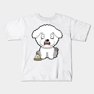 Funny furry dog steps on a dirty diaper Kids T-Shirt